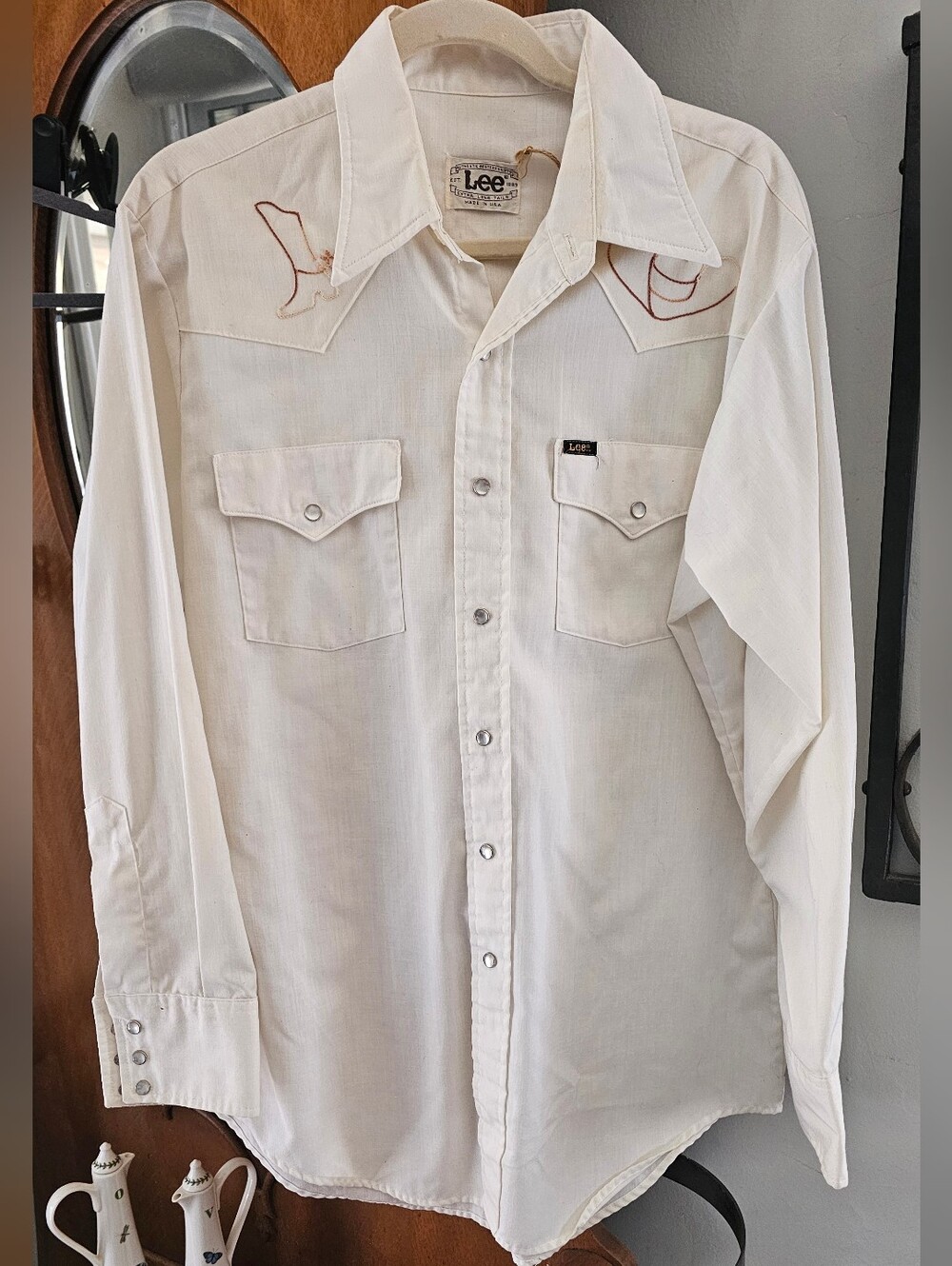 Vintage Lee USA Embroidered Western Cowboy Pearl Snap Shirt